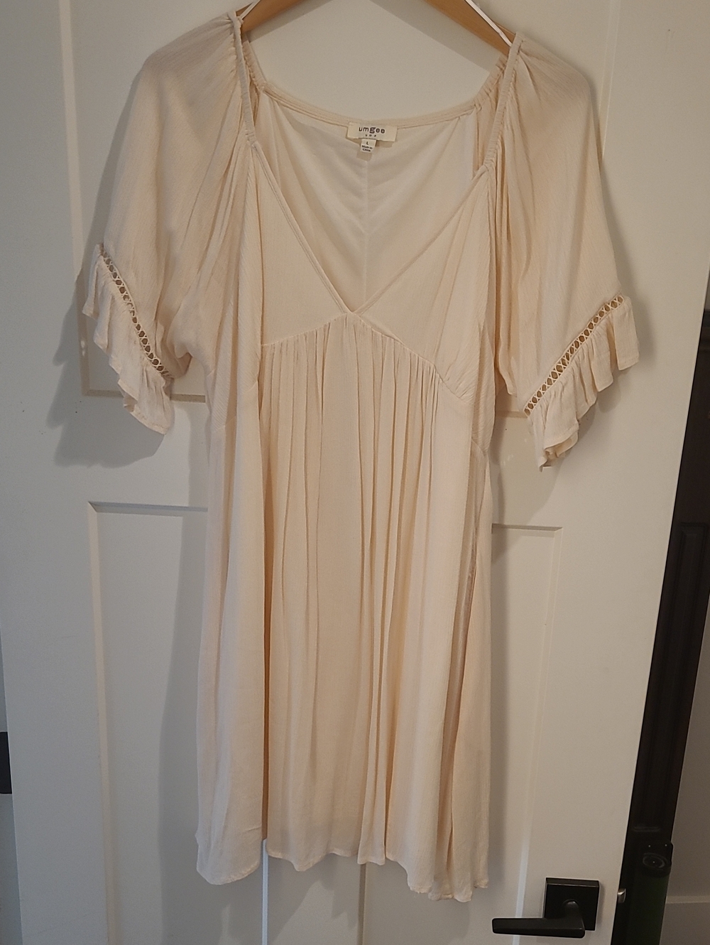 Umgee Light Cream Deep V-Neck Empire Dress